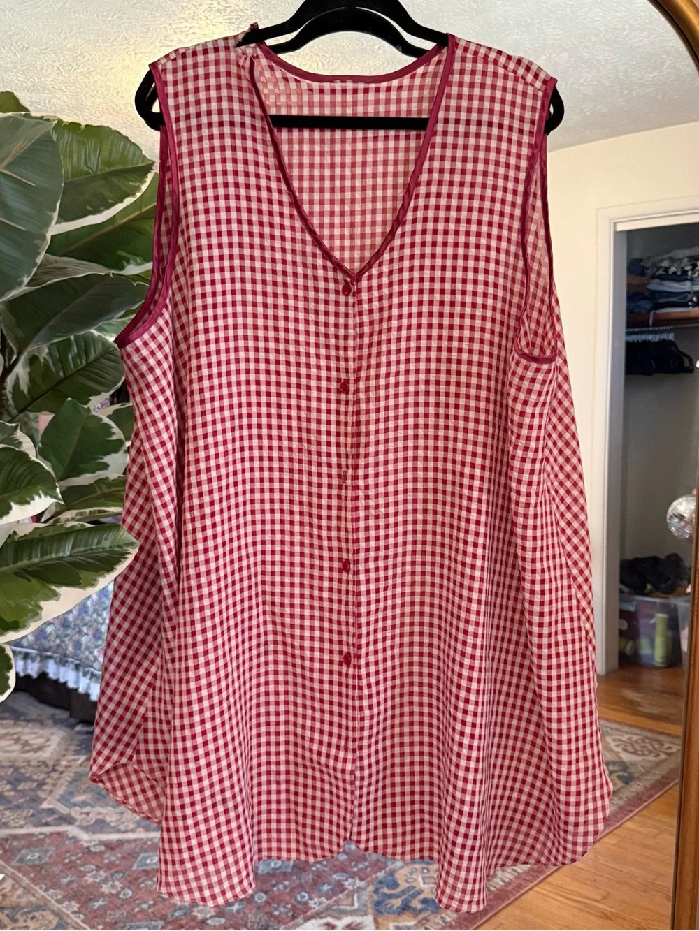 Vintage magenta & white gingham nightgown